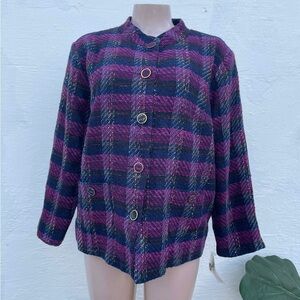 BonWorth Purple & Black Plaid Button Jacket